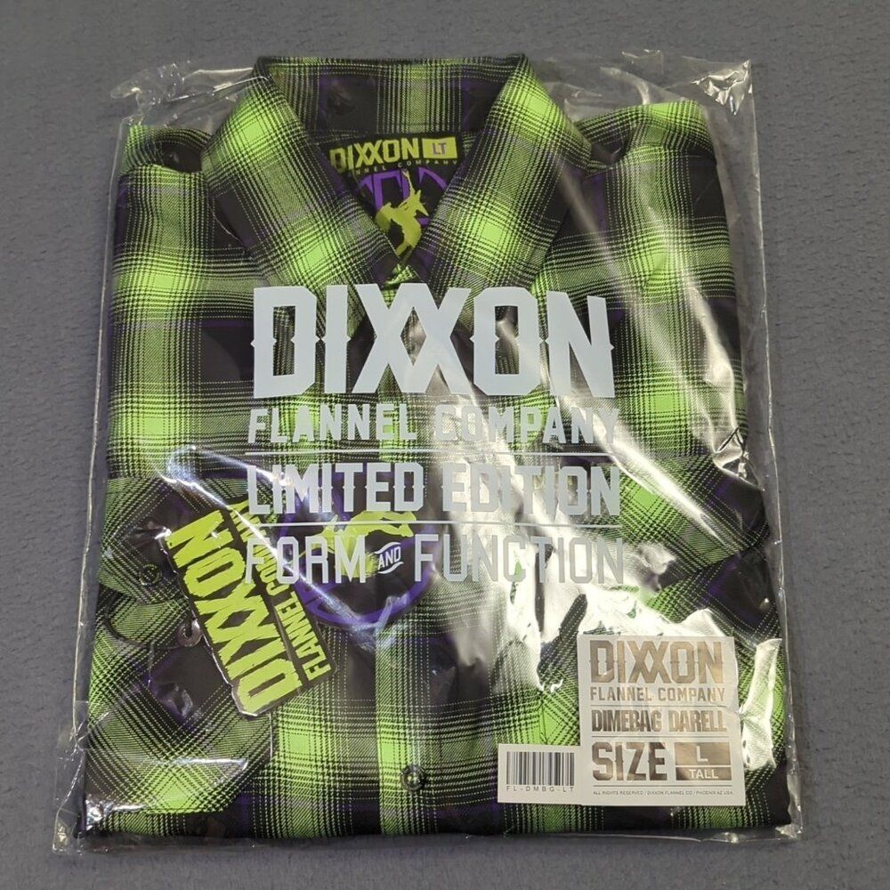 Dixxon Dimebag Darrell Flannel Shirt Men's L Tall Green Plaid Snap Button NIB